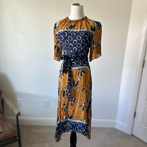 Zara Floral and Geometric Flowy Sheet Midi Dress Size Small
